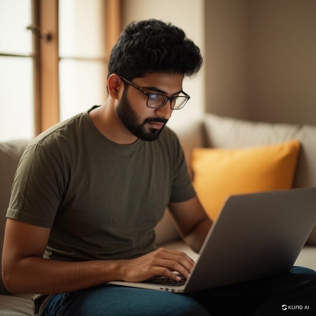 student working on laptop